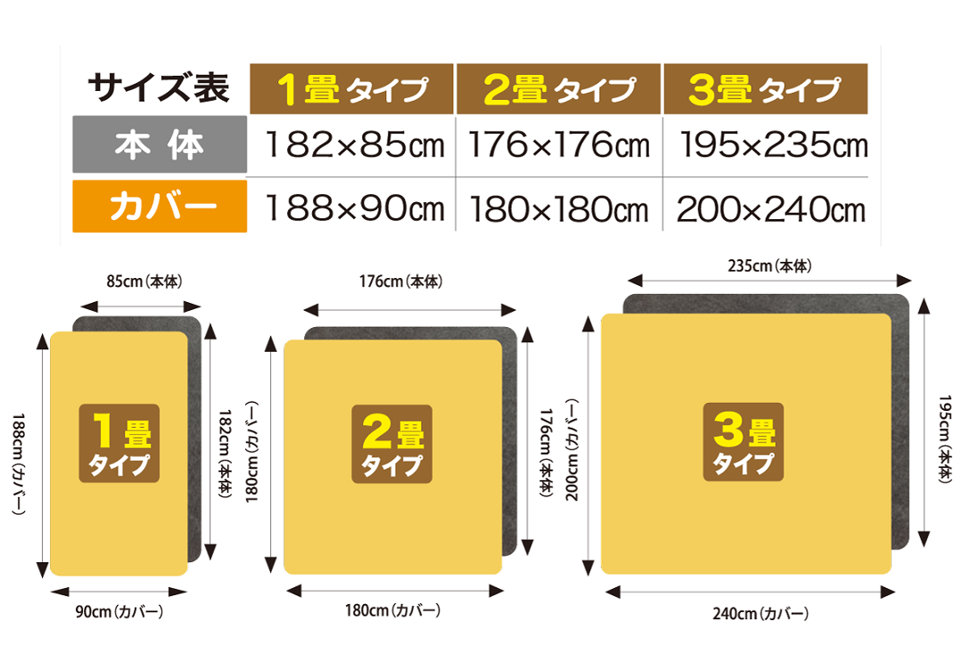 お部屋に合わせて3種類のサイズからお選びいただけます。